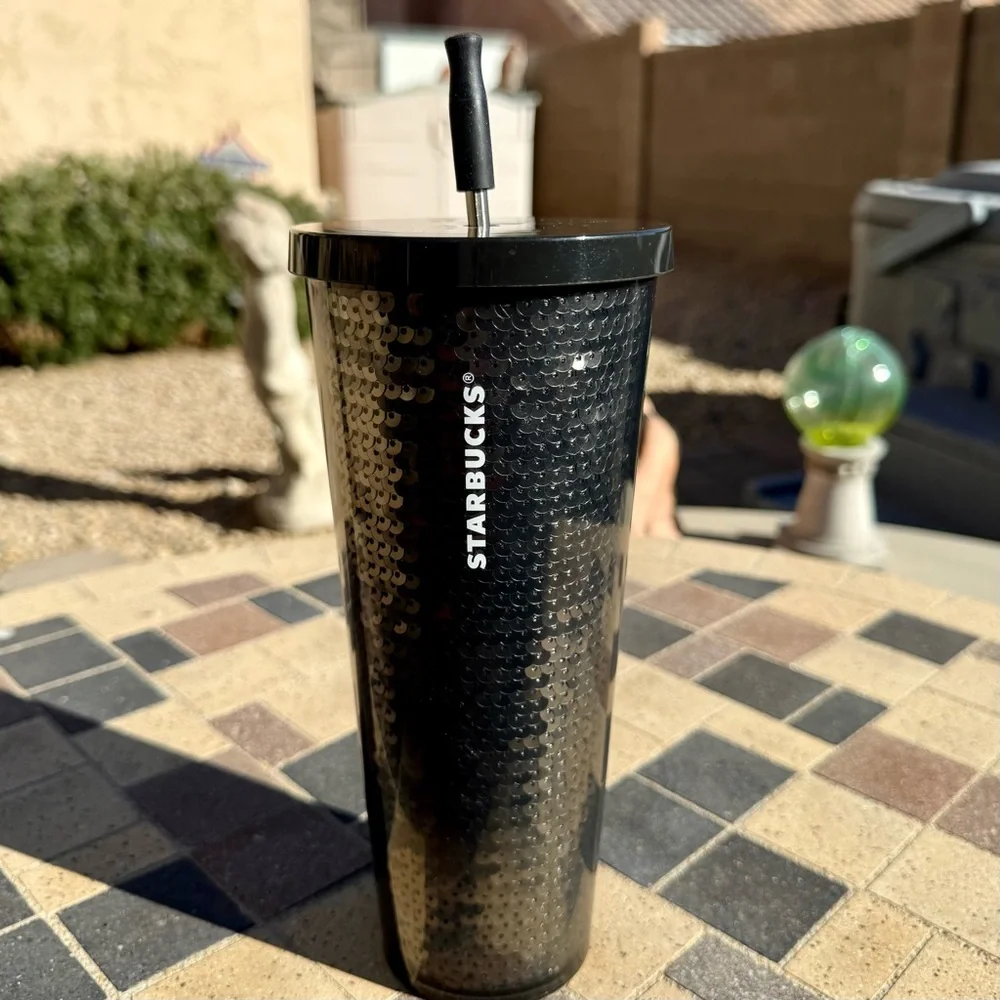 Starbucks Bling & sparkles silver & black sequins tumbler cold cup 24 oz - Picture 14 of 14